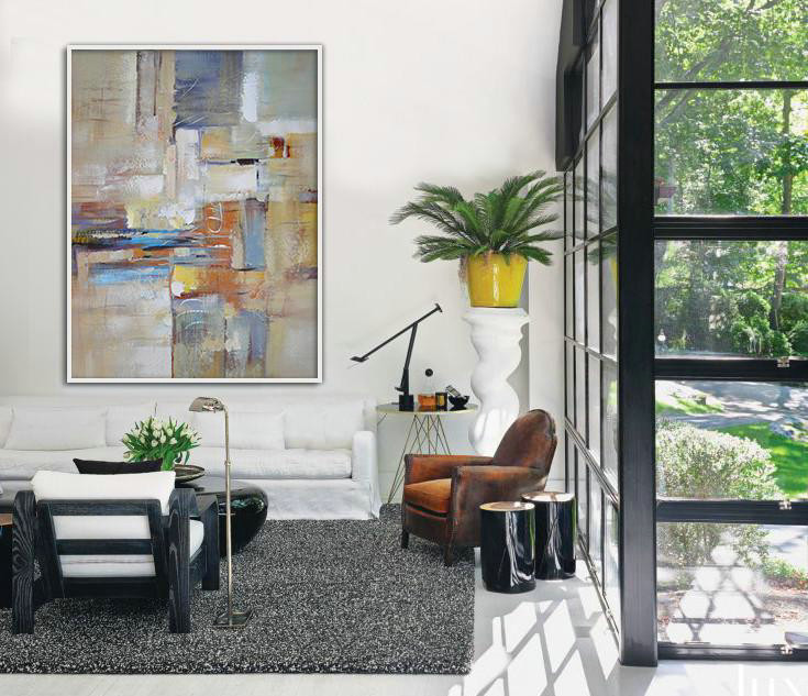 Large Paintings For Living Room,Vertical Palette Knife Contemporary Art,Original Art Acrylic Painting,White,Purple,Orange,Yellow.etc